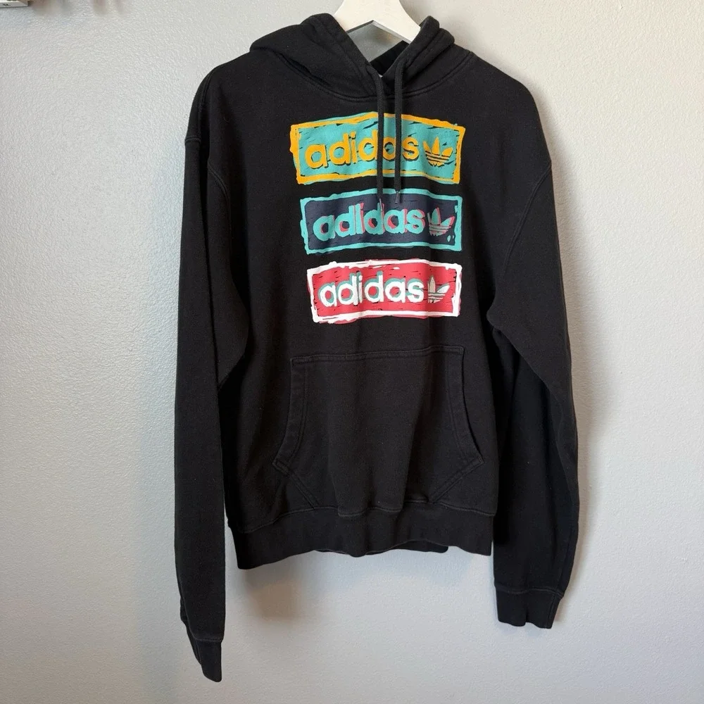 Adidas Men's Black Pullover Hoodie M - Comfortable Activewear Sweatshirt
